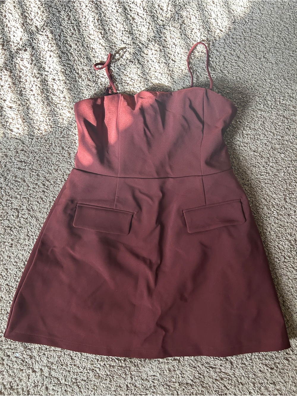 ShowPo Katia Spaghetti Strap Mini Dress in Deep Burgundy